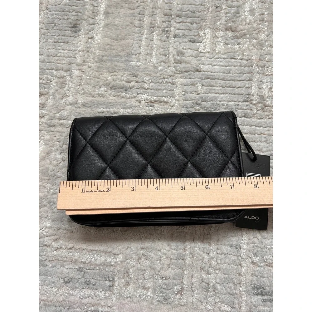 ALDO Black Quilted Faux Leather Clutch‎ Bag Multi Compartment